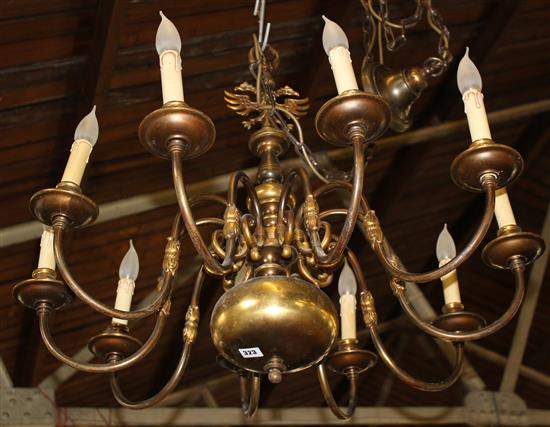 Dutch brass 10 branch chandelier(-)